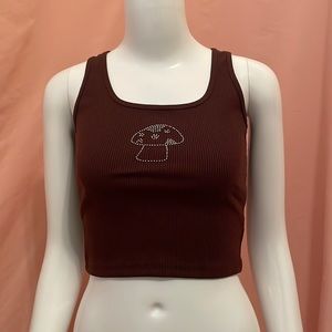 Cropped Tank Top with Mushroom Rinstone Detailing, Chocolate/Brown, Small